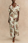 Plus Size Floral Flutter Sleeve Maxi Dress with Button Front