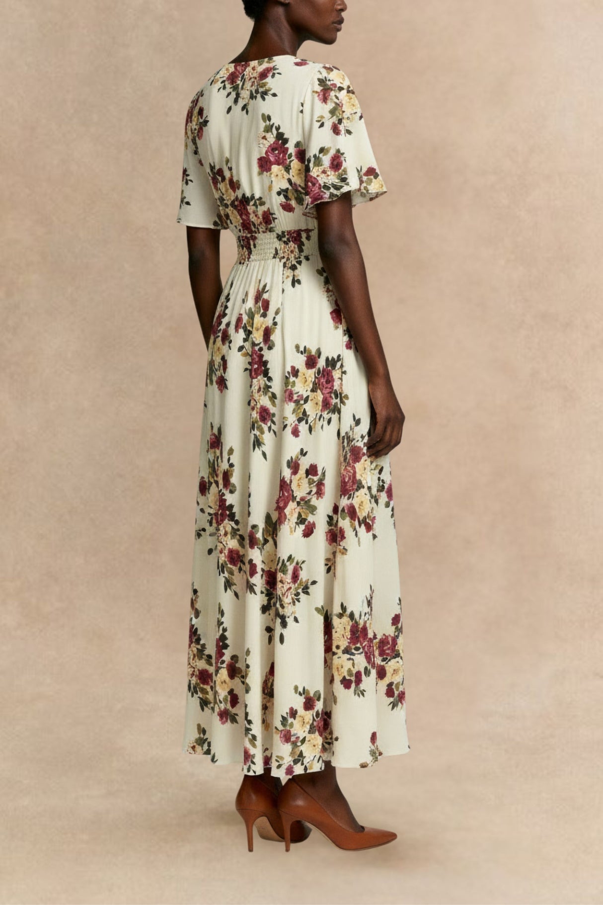 Danya Plus Size Floral Flutter Sleeve Maxi Dress Button Front