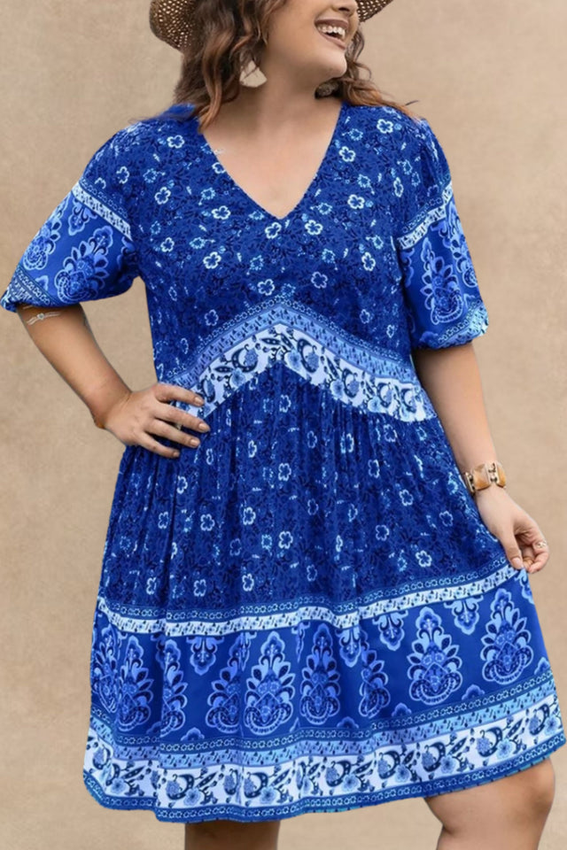 Katarina Plus Size Floral V-Neck Mini Dress