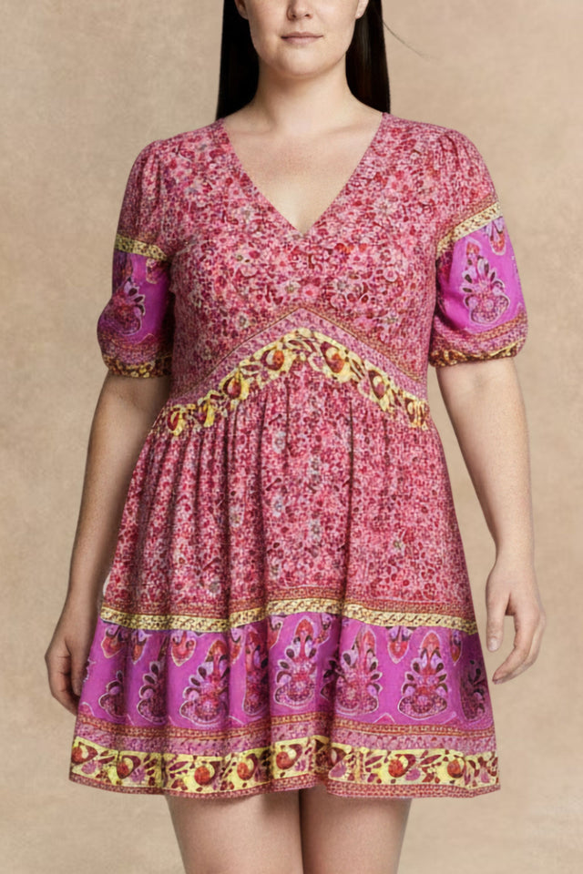 Katarina Plus Size Floral V-Neck Mini Dress