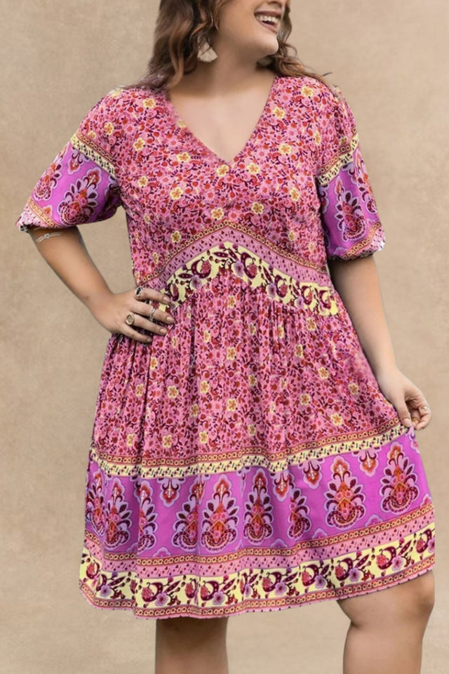 Katarina Plus Size Floral V-Neck Mini Dress