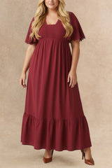 Laura Plus Size Lace Detail Flutter Sleeve Maxi Dress