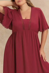 Laura Plus Size Lace Detail Flutter Sleeve Maxi Dress