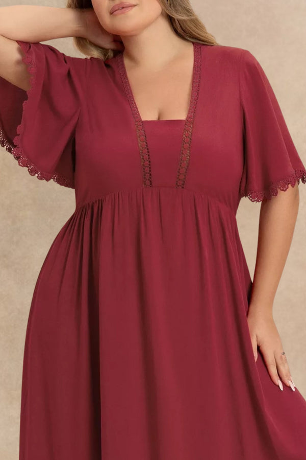 Laura Robe Longue Fluide Bordeaux Détails Dentelle