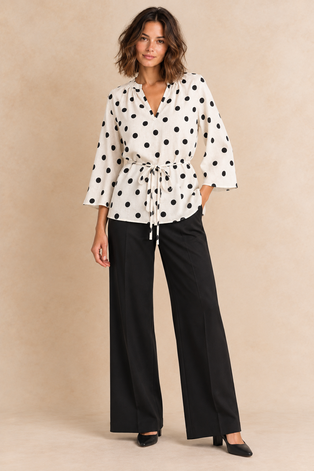 Capucine | Polka Dot Self-Tie Blouse
