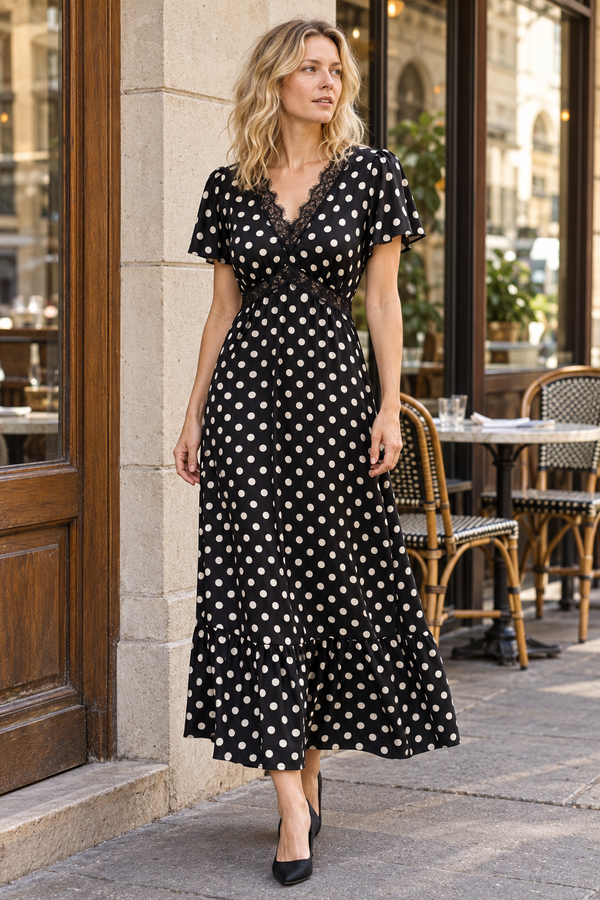 Constance Black Polka Dot Long Maxi Dress