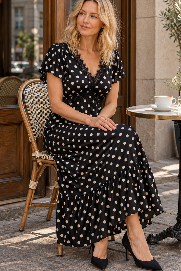 Constance Black Polka Dot Long Maxi Dress