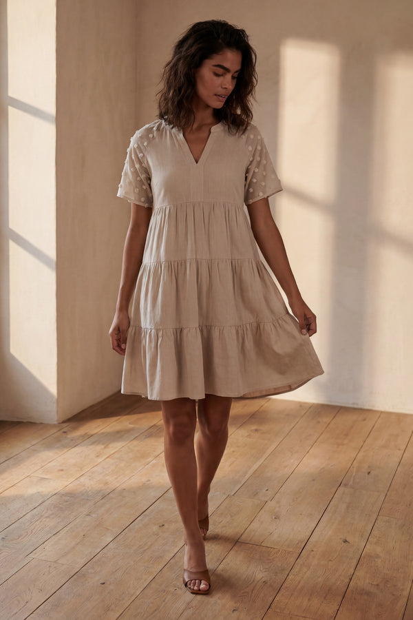  Poppy Robe Courte Étagée Décontractée Pois Suisses