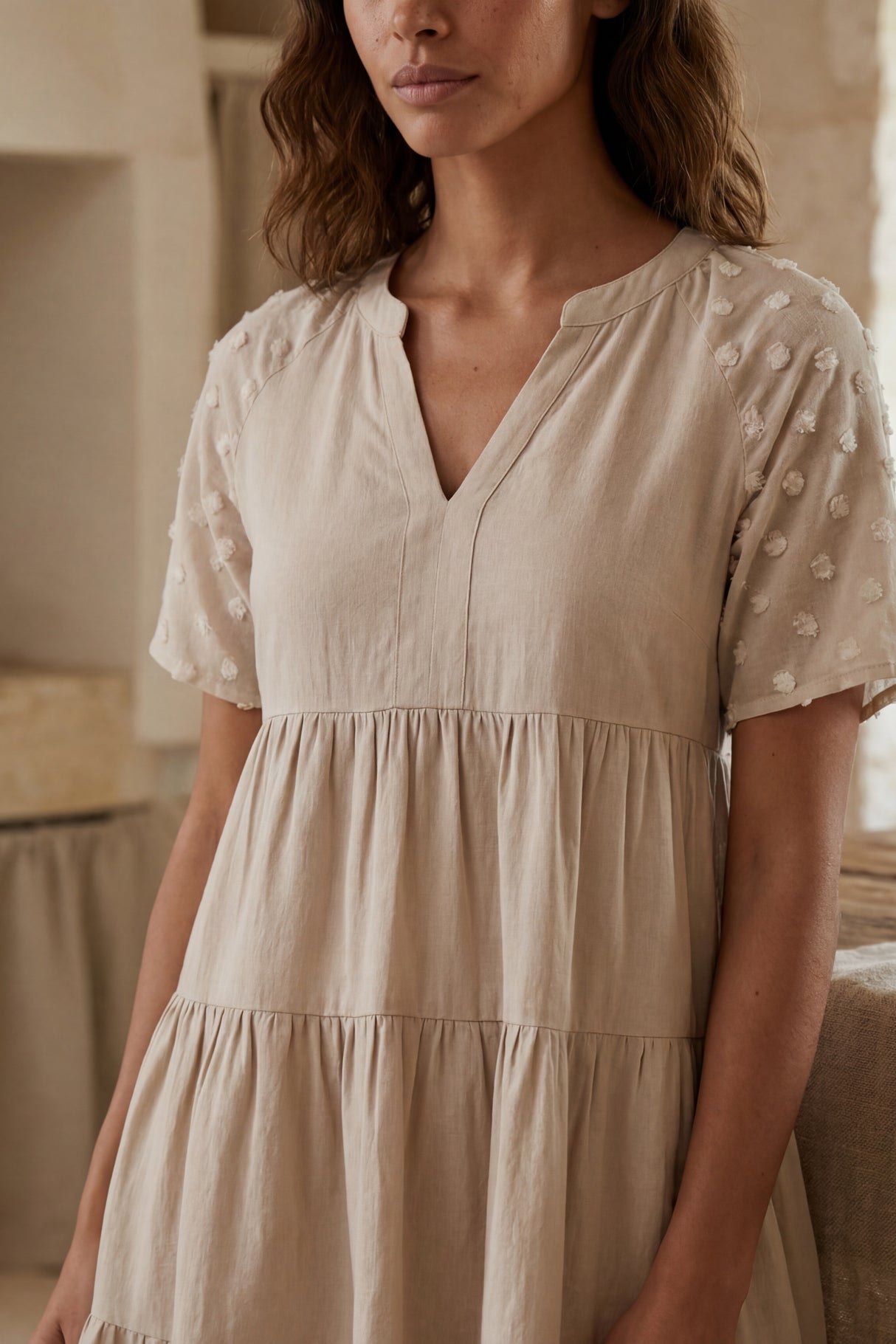  Poppy Robe Courte Étagée Décontractée Pois Suisses