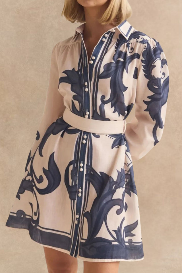 Dalia Printed Long Sleeve Shirt Dress