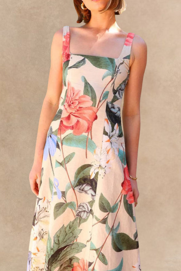 Lorène Robe Longue Fleurie Décolleté Carré