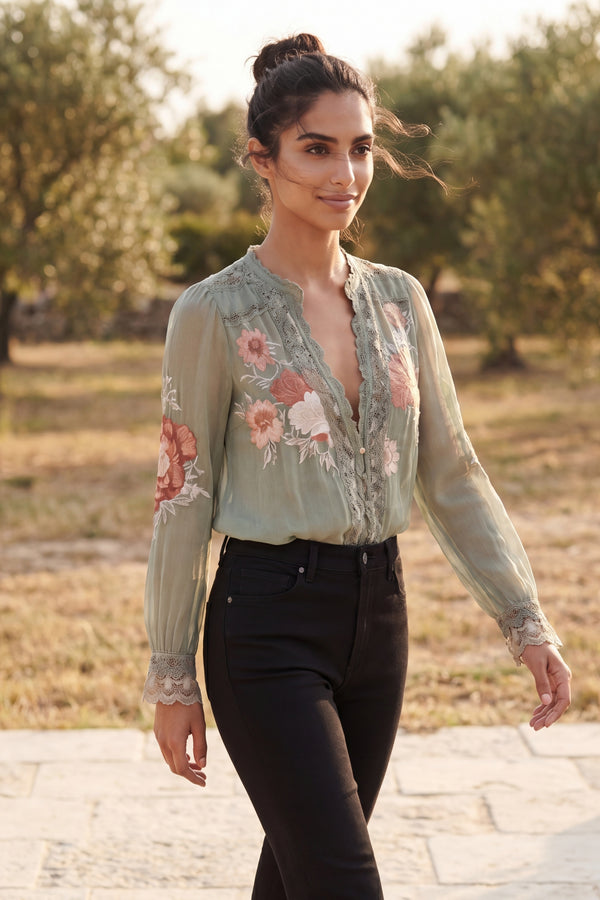 Priya Lace Detail Floral Blouse
