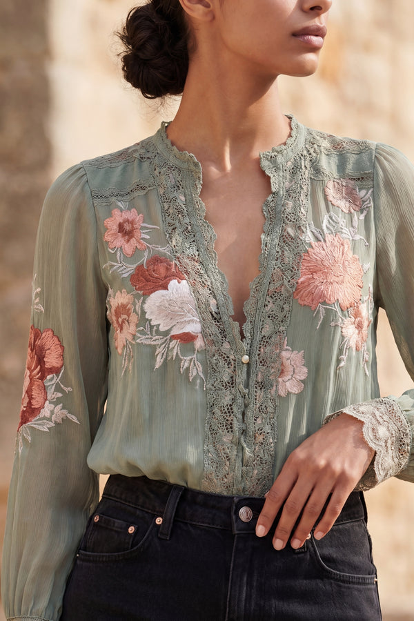 Priya Lace Detail Floral Blouse