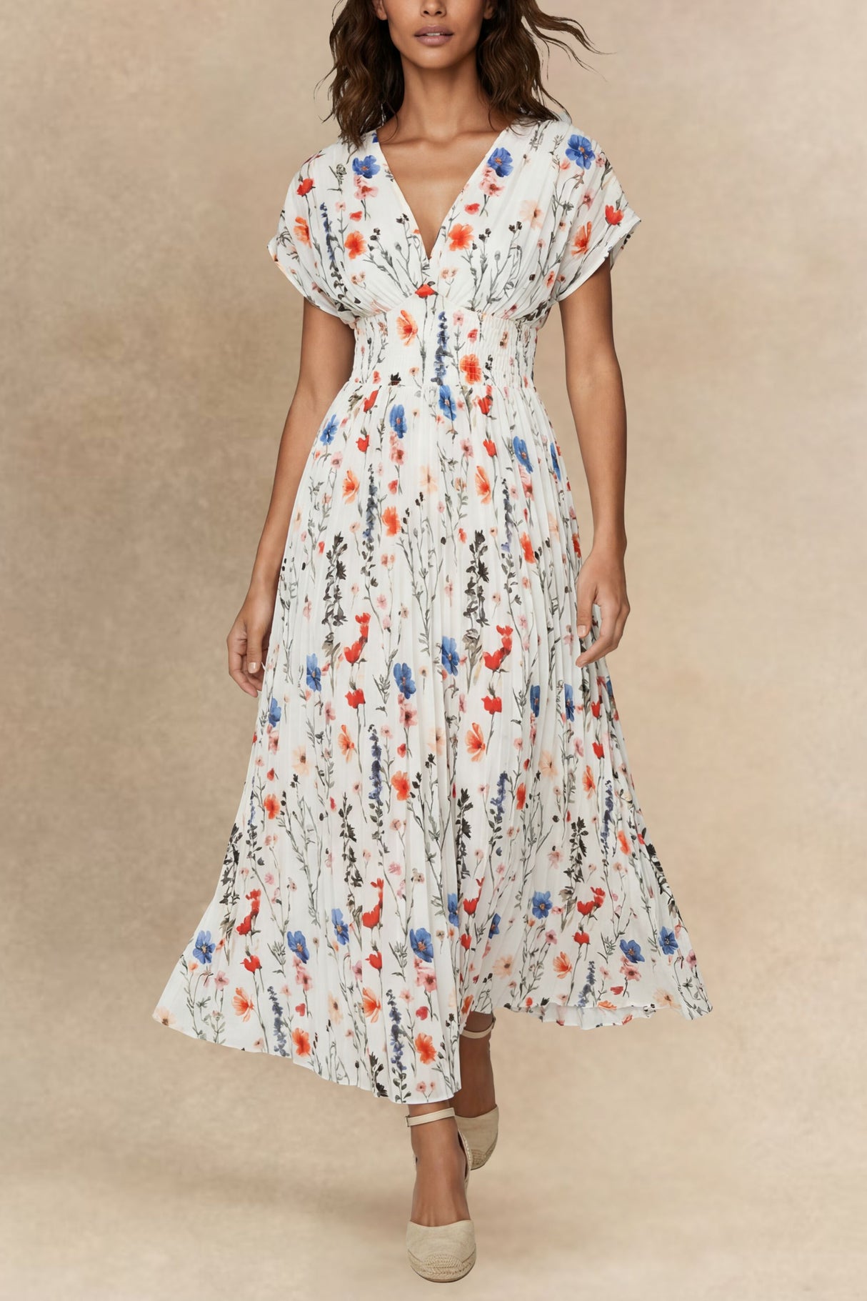 Prune Robe Longue Plissée Imprimé Floral 