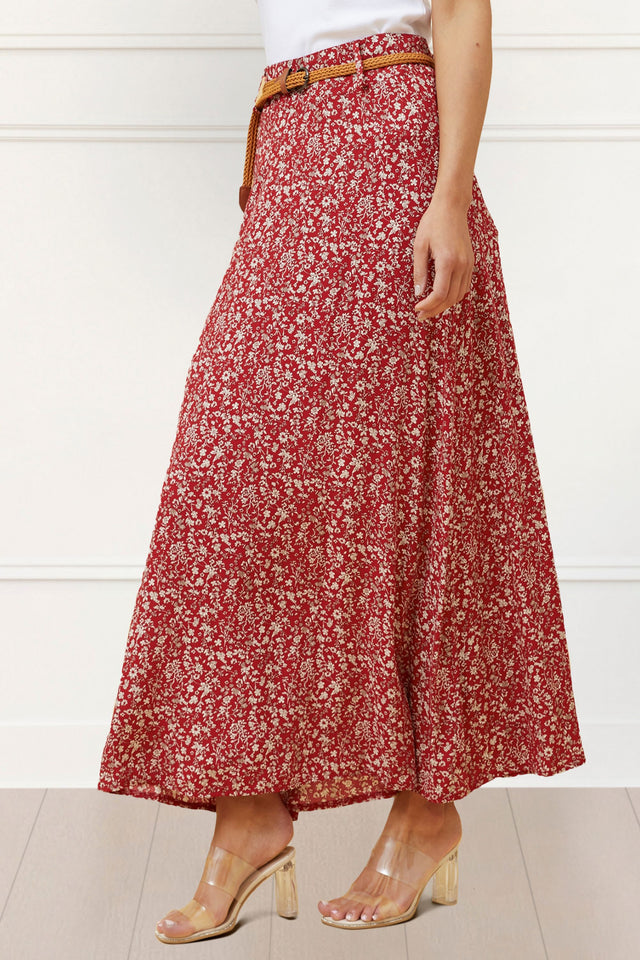 Cassie Long Skirt Ditsy Print Belt Included