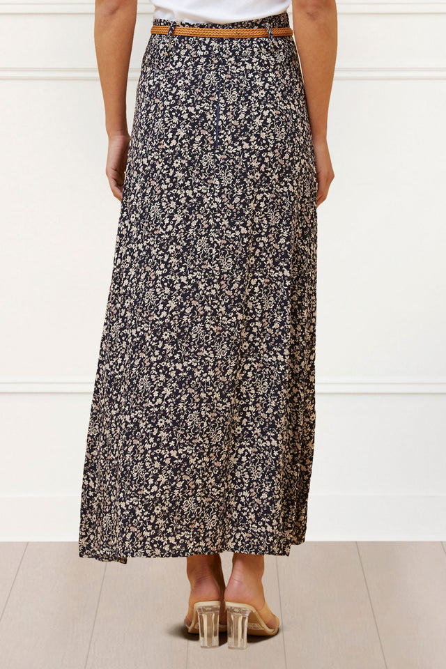 Cassie Long Skirt Ditsy Print Belt Included