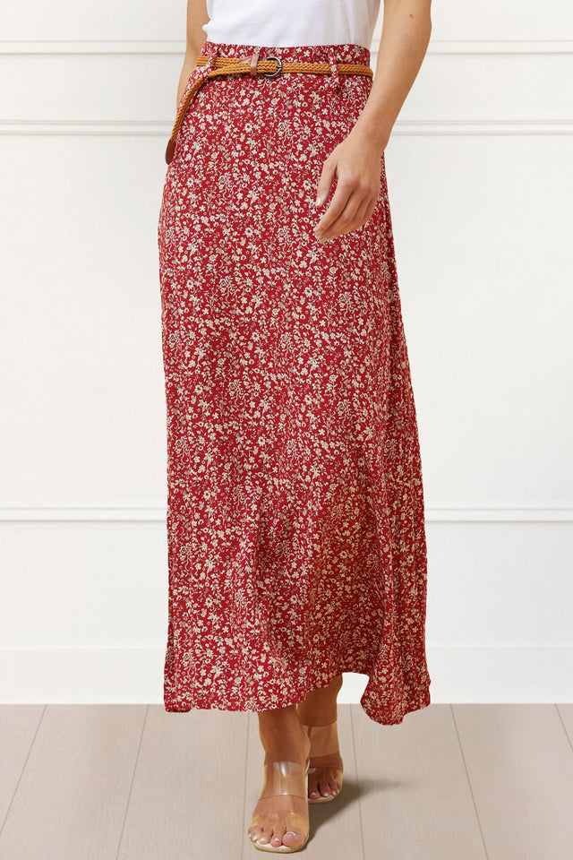 Cassie Long Skirt Ditsy Print Belt Included