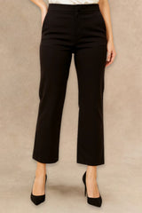 Romy Black Tailored Cropped Pants Clean Front Sli m Straight Leg