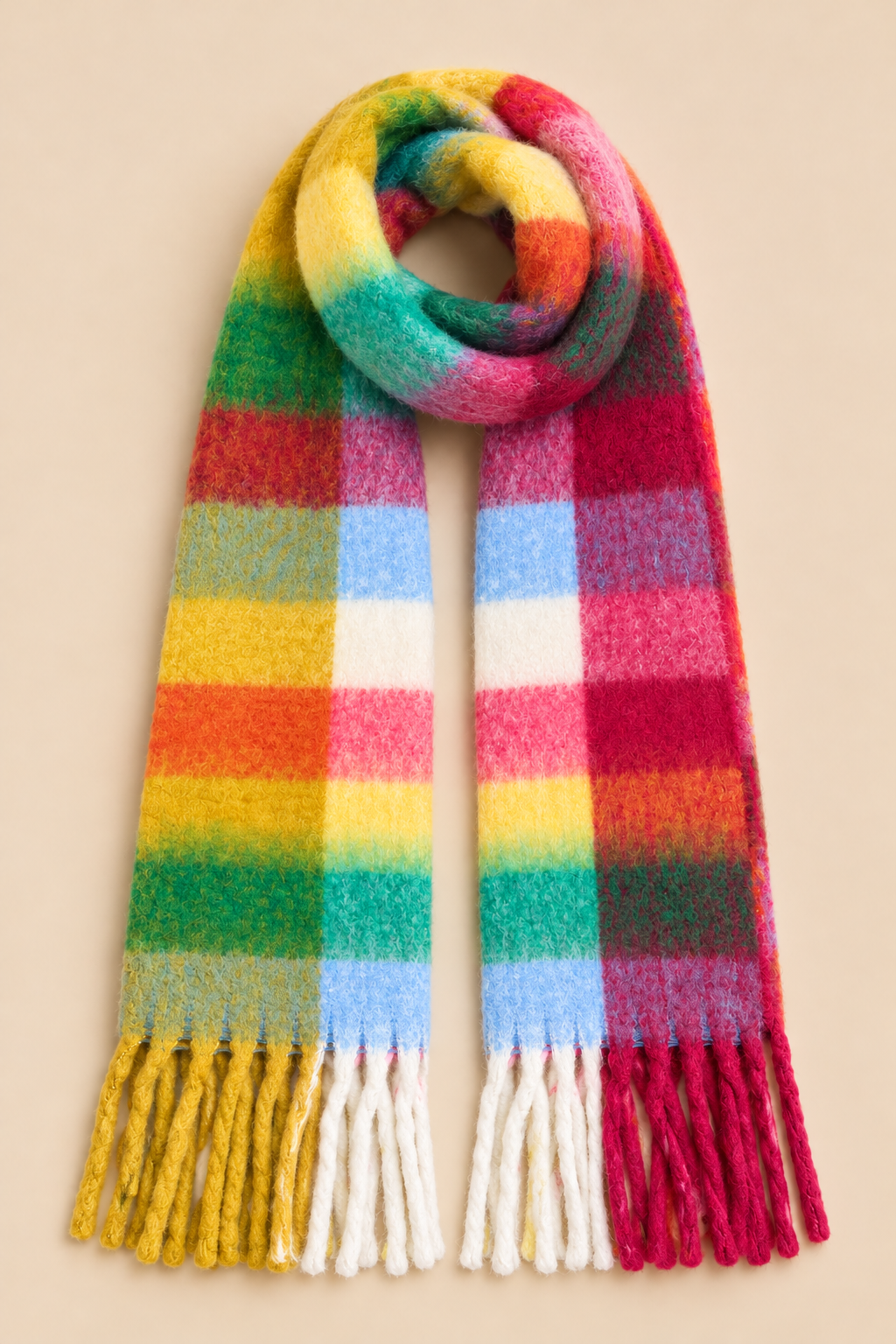 Multicolour Plaid Fringe Scarf