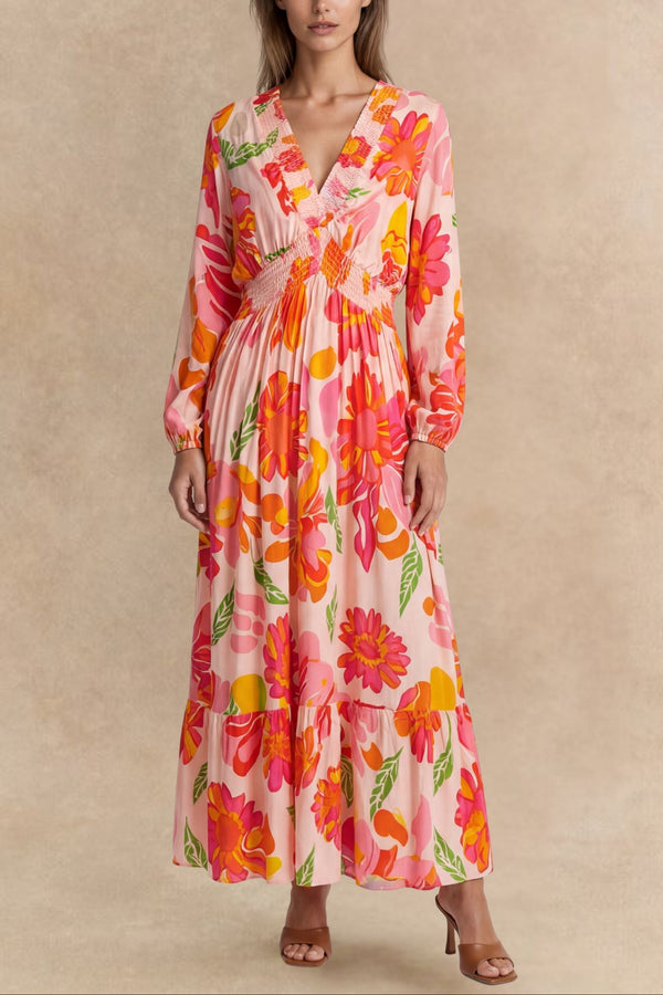 Rima Smocked Floral Long Maxi Dress