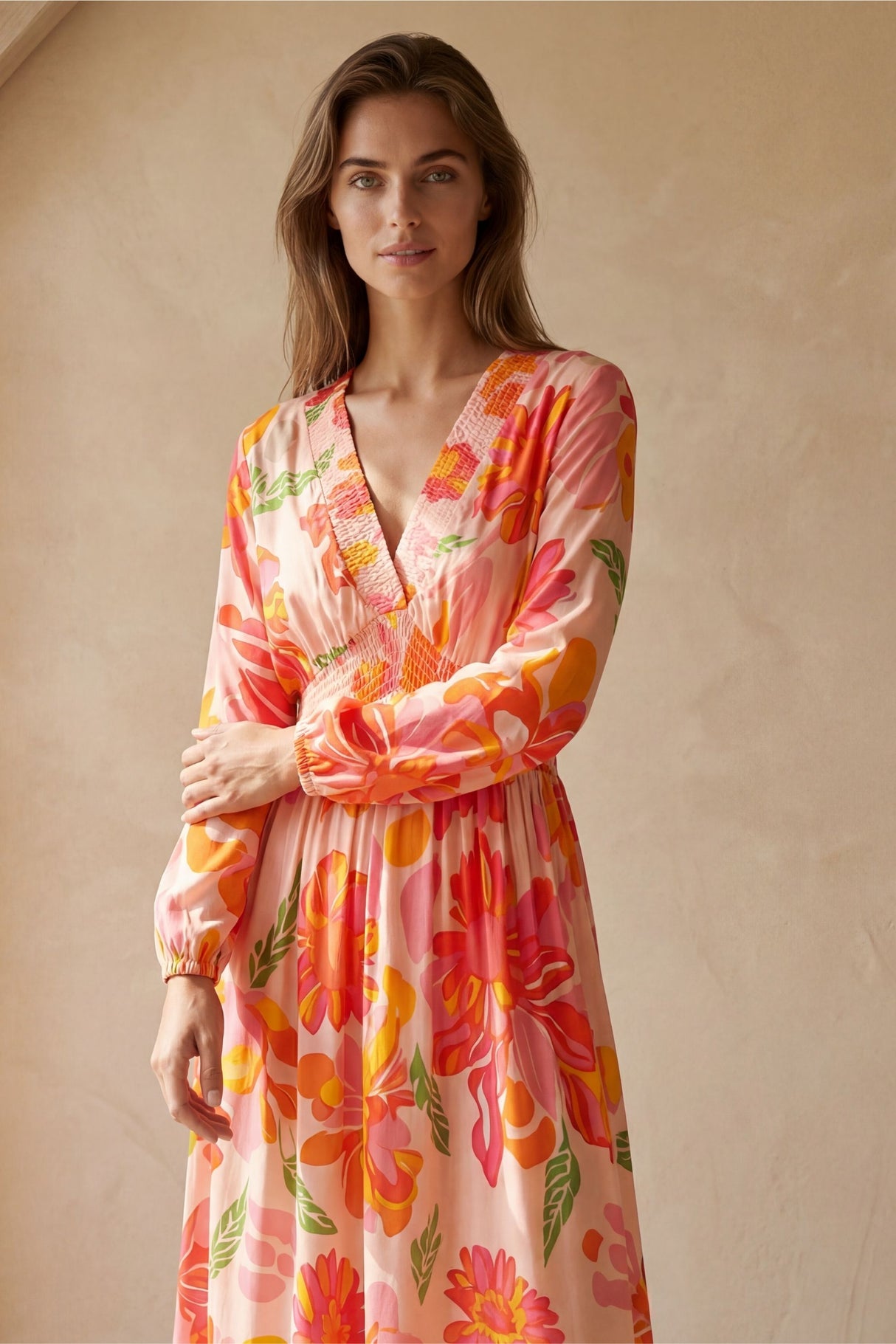 Rima Smocked Floral Long Maxi Dress