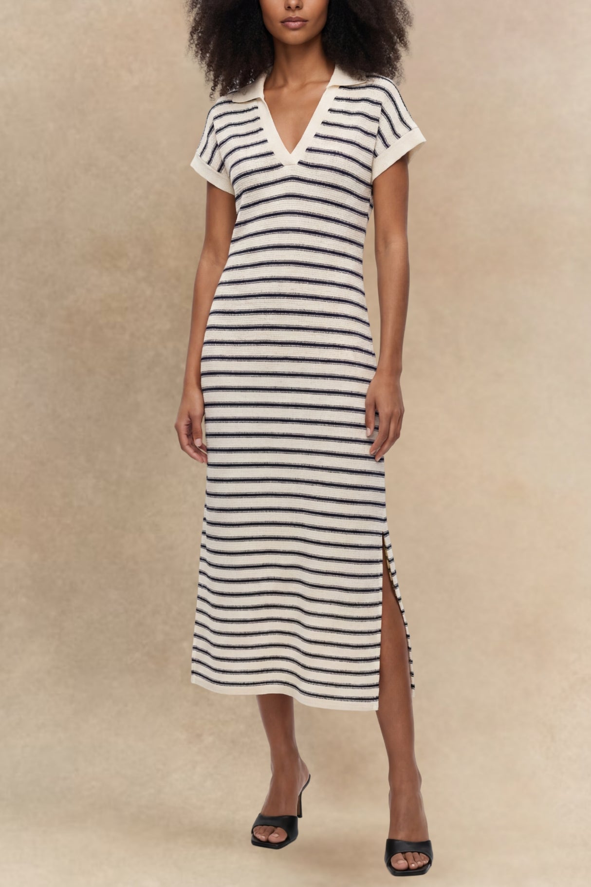 Romana Striped Slit Short Sleeve Dress