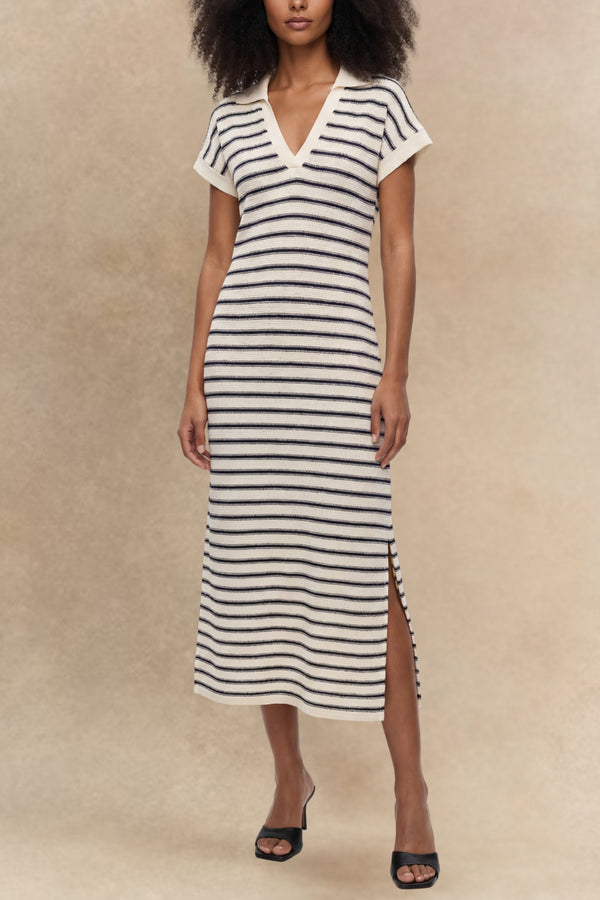 Romana Striped Slit Short Sleeve Dress