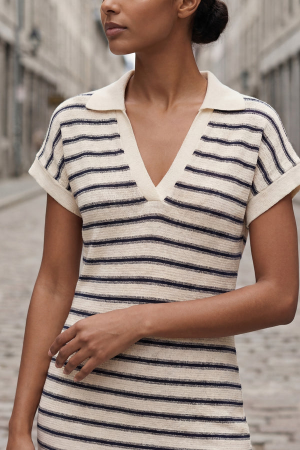 Romana Striped Slit Short Sleeve Dress