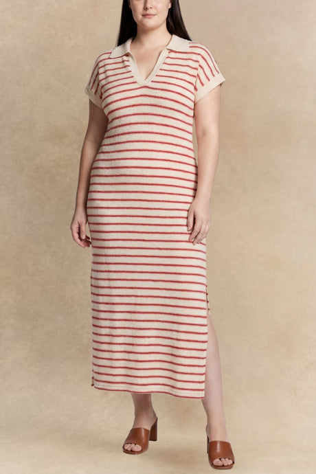 Romana Striped Slit Short Sleeve Dress