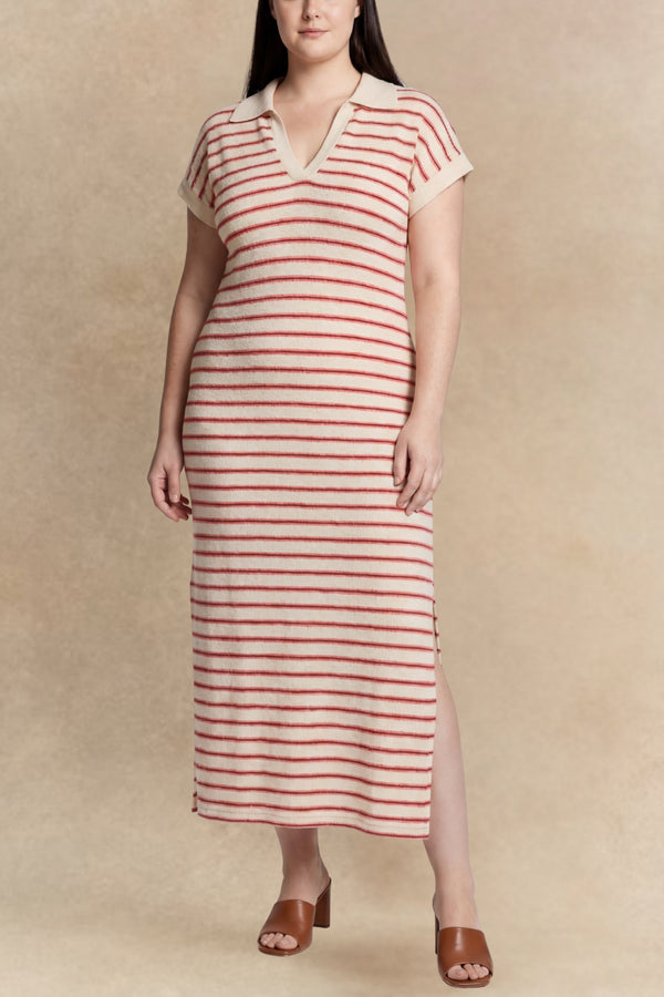 Romana Striped Slit Short Sleeve Dress