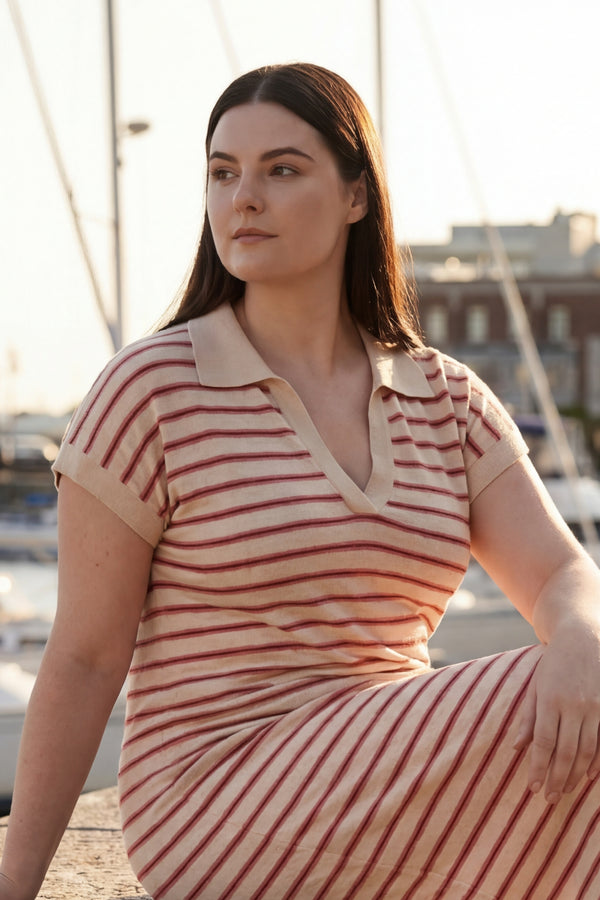 Romana Striped Slit Short Sleeve Dress