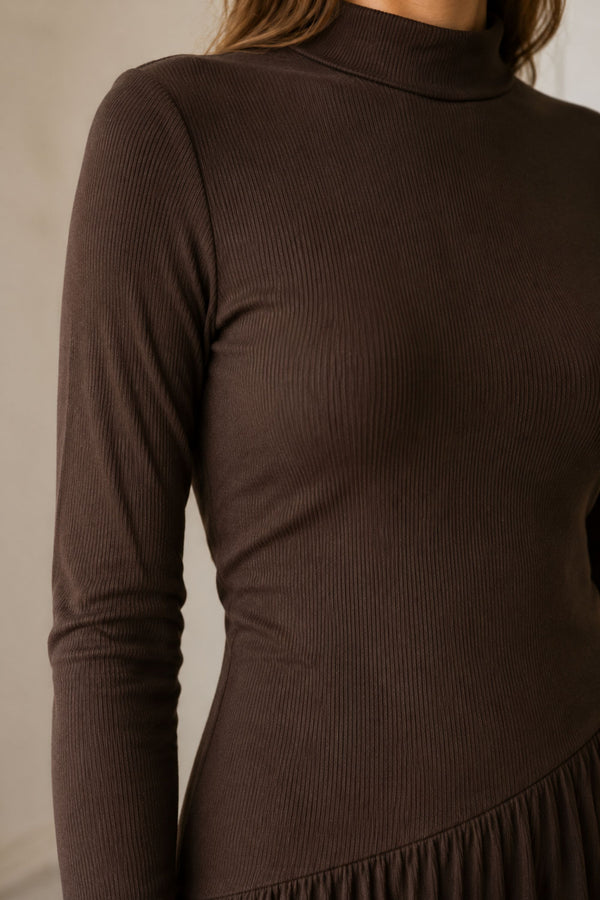 Romane Mock Neck Long Sleeve Midi Dress