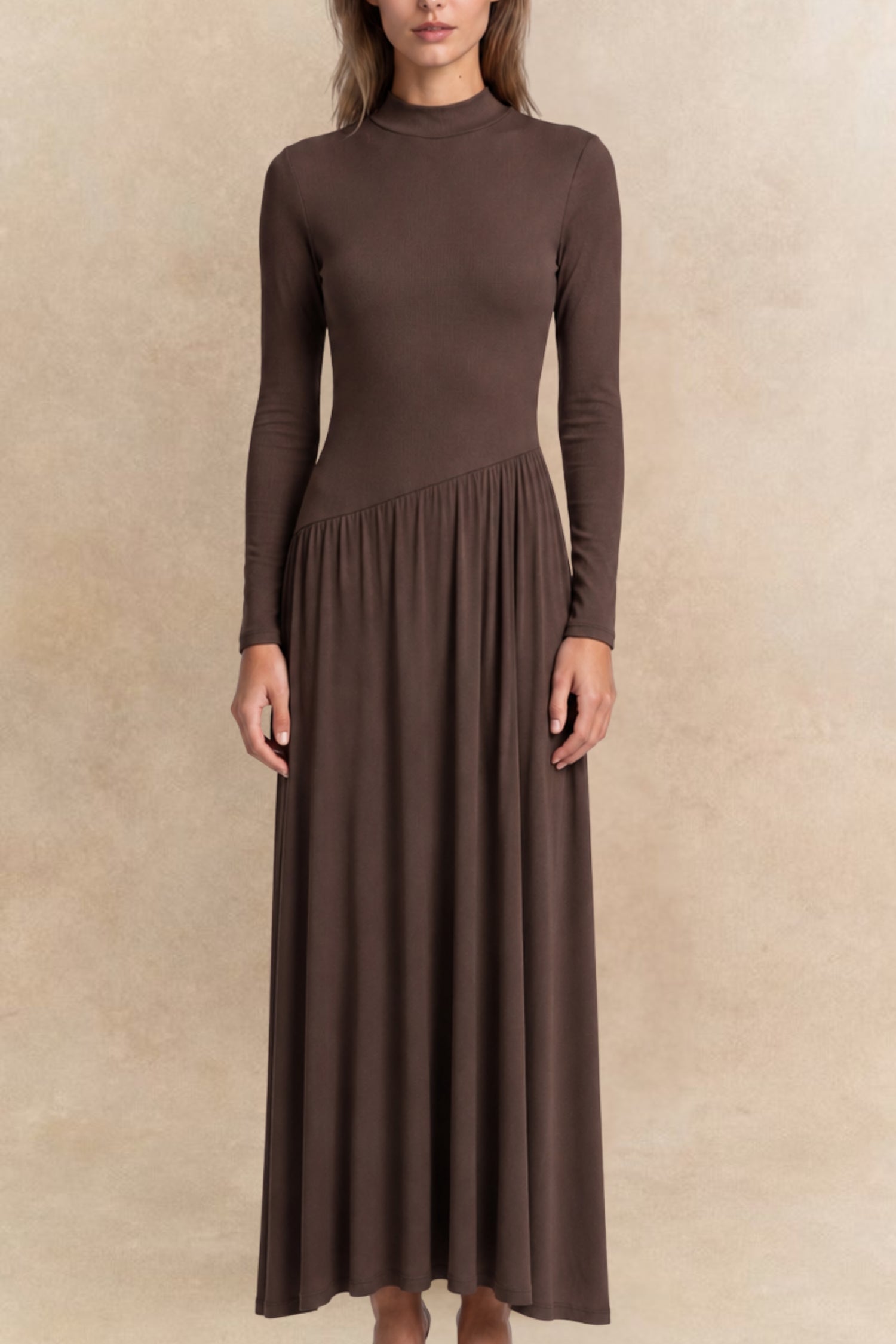 Romane Mock Neck Long Sleeve Midi Dress