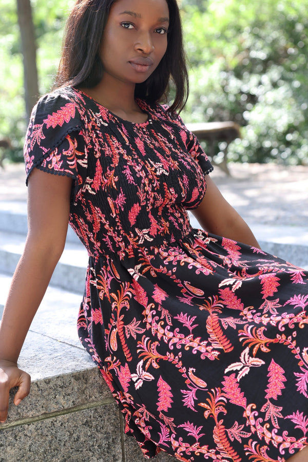 Rosalie Robe Courte Imprimé Cachemire Manches Tulipes & Poches