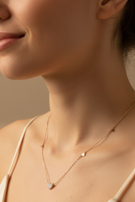 Rose Gold Zircon Heart Necklace