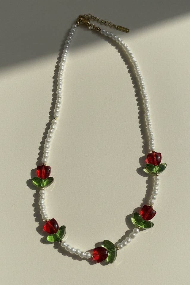Rose Bead Charm Necklace