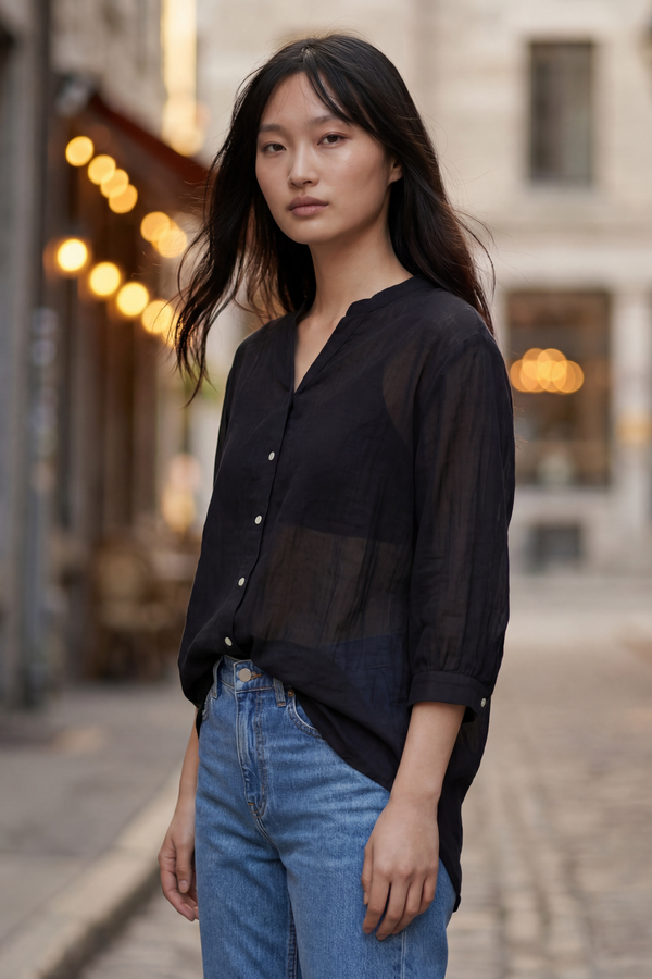 Roxanne Oversized Shirt Semi-Sheer Cotton Blend