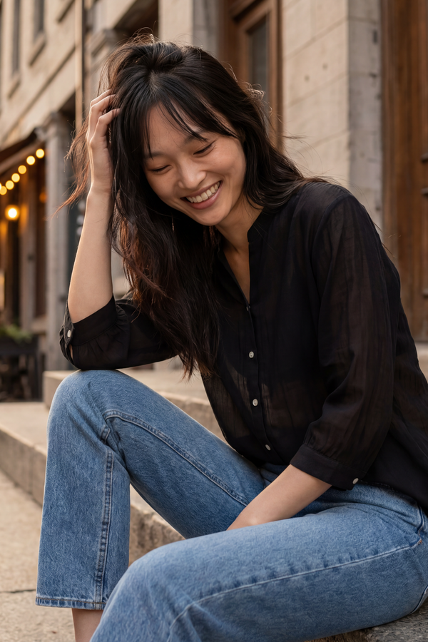 Roxanne Oversized Shirt Semi-Sheer Cotton Blend
