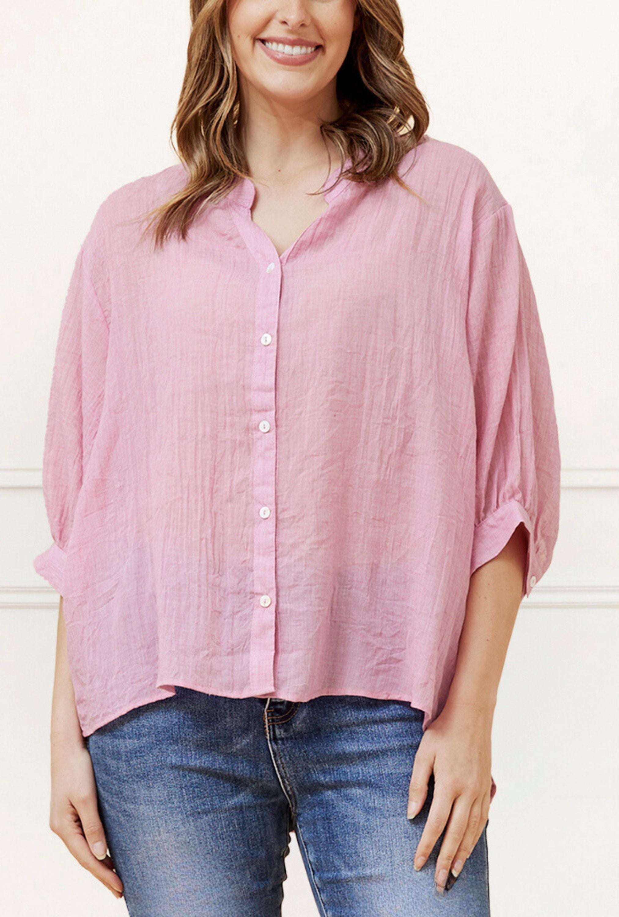 Roxanne Oversized Shirt Three-Quarter Sleeves Solid - Onze Montreal