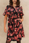 Ruby Black Floral Print Shirt Dress Belted Short Sleeves Button Front