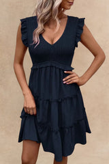 Justine Robe Décolleté Col V Volanté Manches Courtes Cap Sleeve