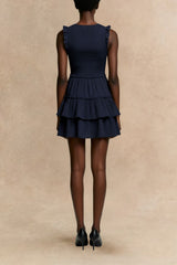 Justine Robe Décolleté Col V Volanté Manches Courtes Cap Sleeve