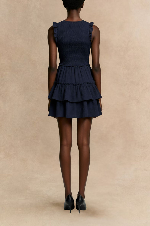 Justine Ruffled V-Neck Cap Sleeve Dress