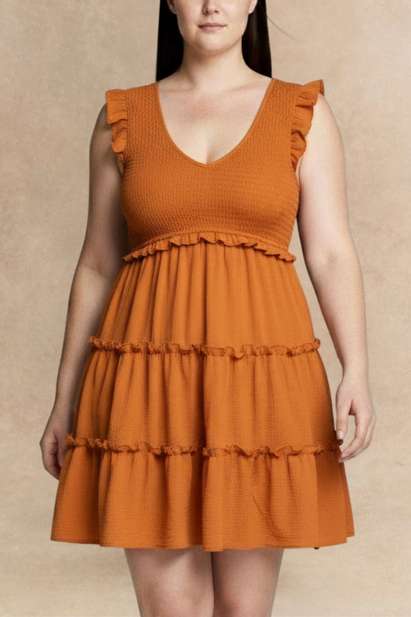 Justine Ruffled V-Neck Cap Sleeve Dress