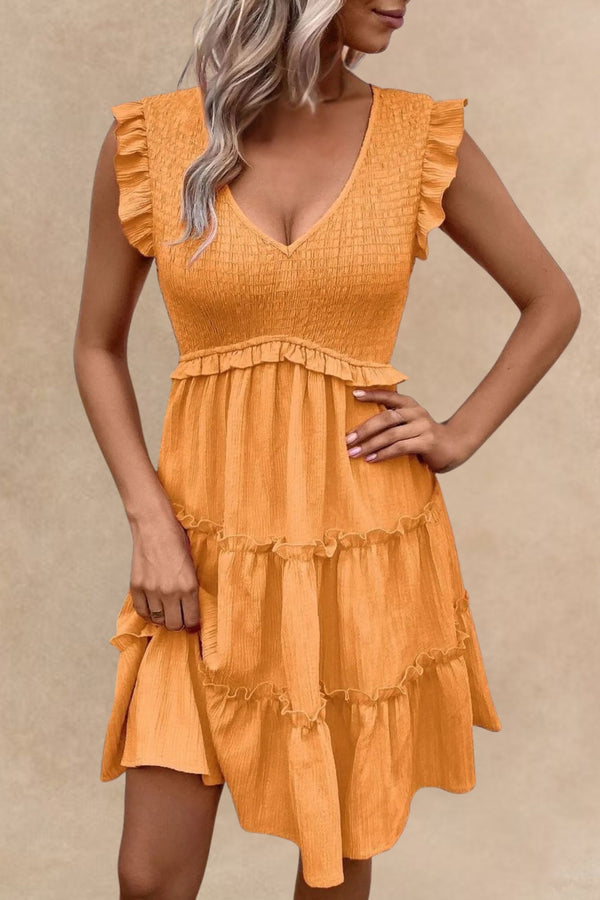 Justine Ruffled V-Neck Cap Sleeve Dress