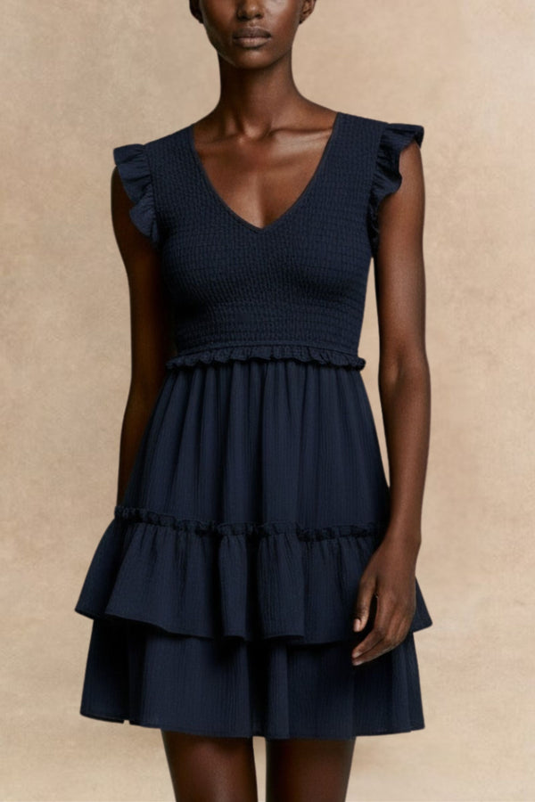 Justine Ruffled V-Neck Cap Sleeve Dress