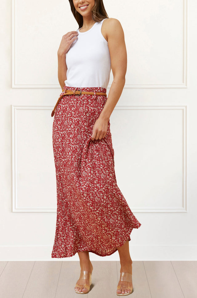 Cassie Long Skirt Ditsy Print Belt Included