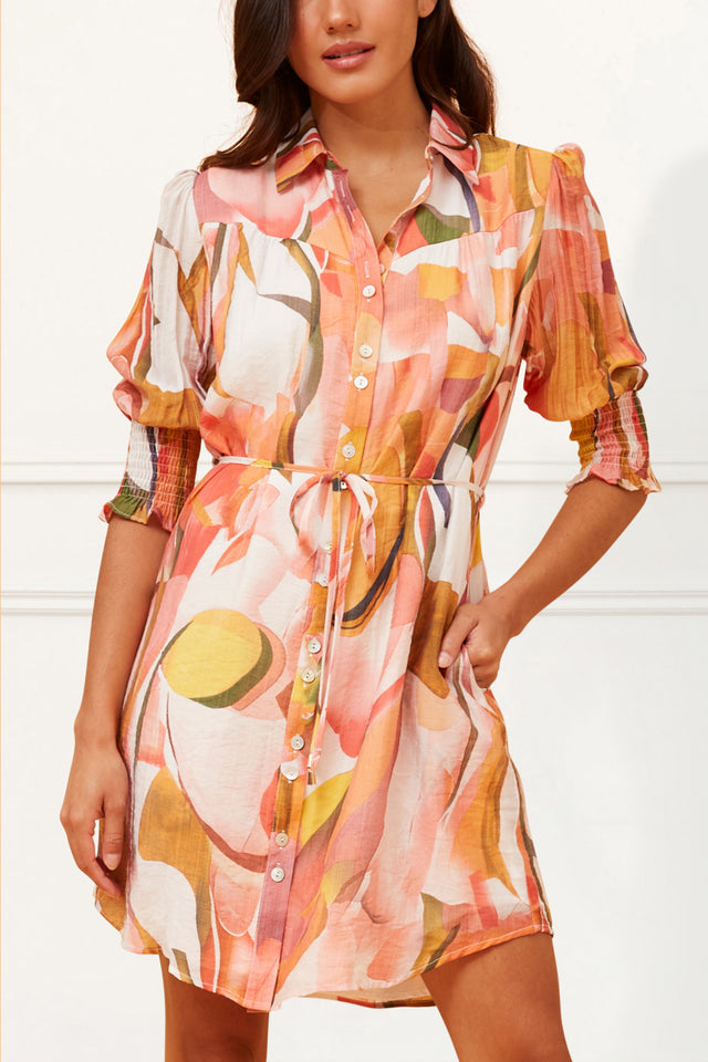 Sandrine Shirt Dress Abstract Print Orange