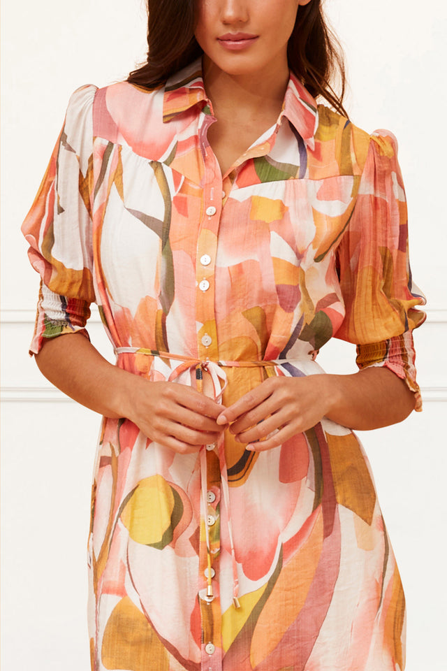 Sandrine Shirt Dress Abstract Print Orange