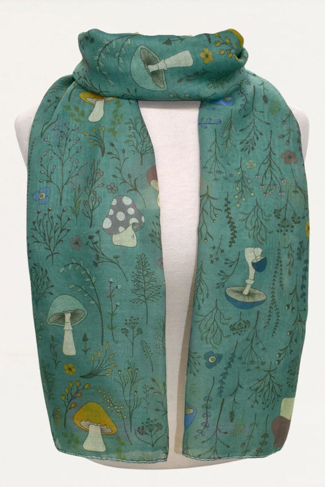 Scarf Mushrooms Print Lightweight Green - Onze Montreal Green Onze Montreal